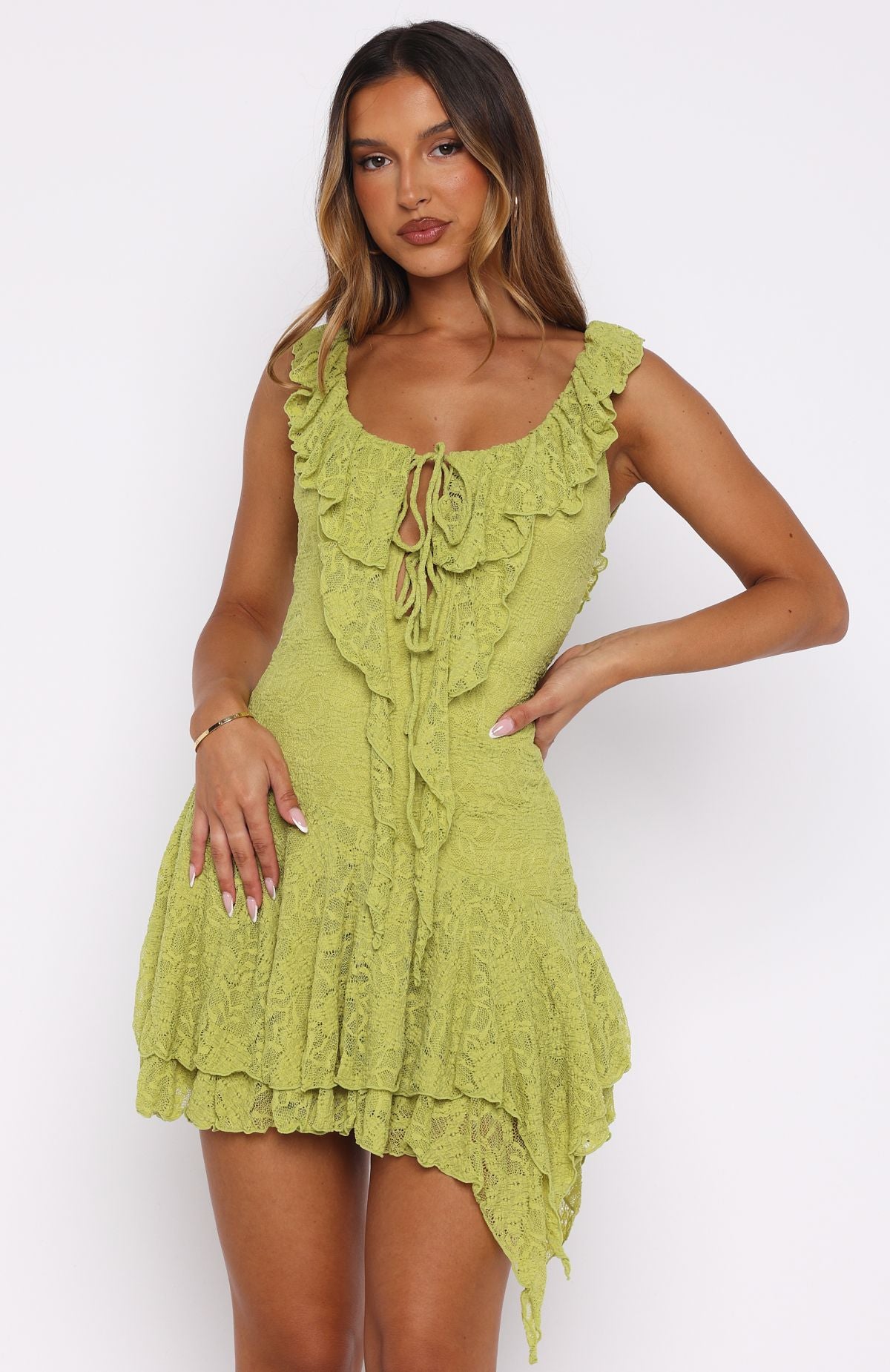 Always US Lace Mini Dress Chartreuse Always US Lace Mini Dress Chartreuse