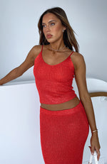 Sequin Knit Tank Top in Mulan Red