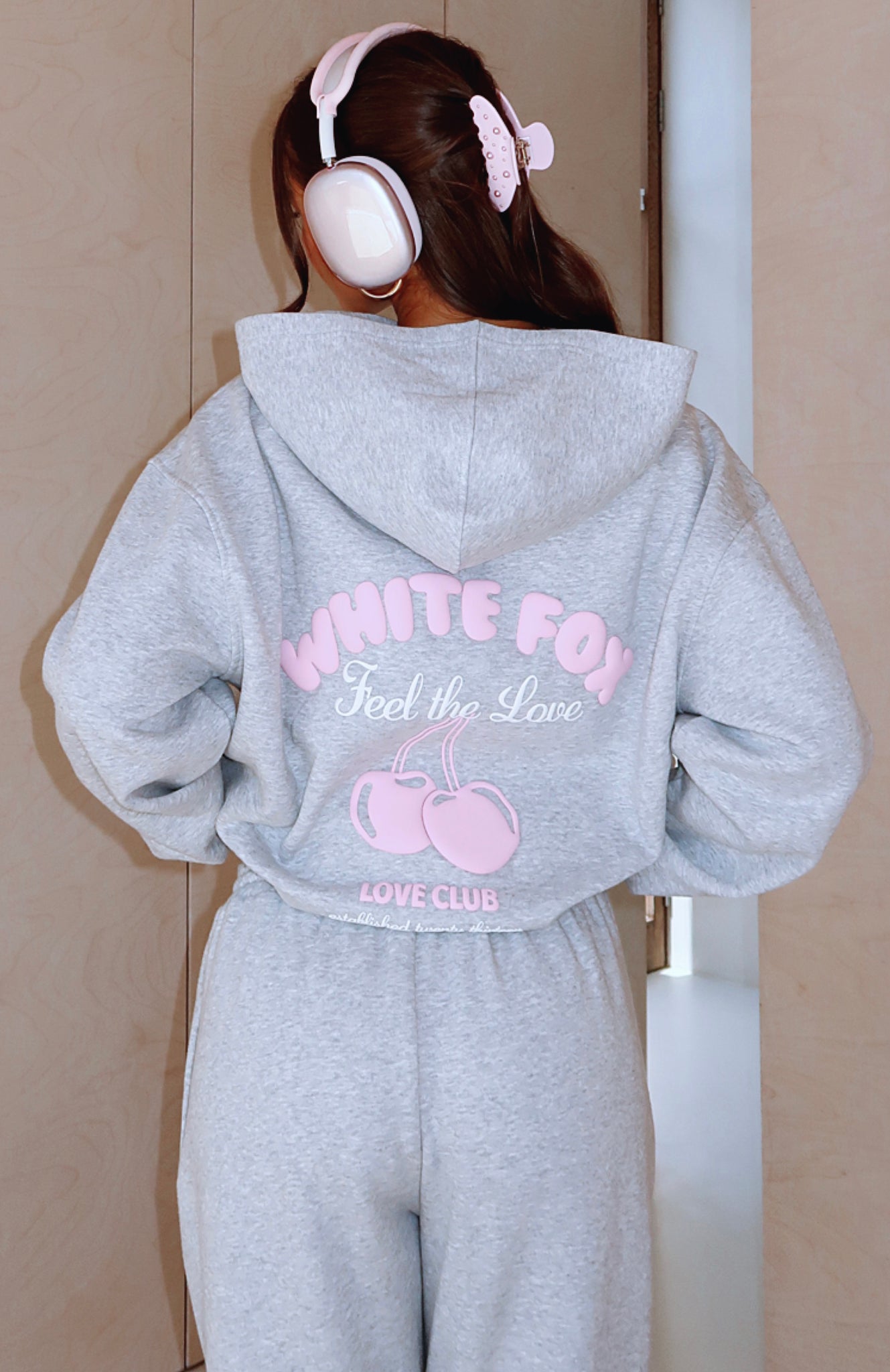 White Fox Love Me Tender Oversized Hoodie Dark Grey Marle