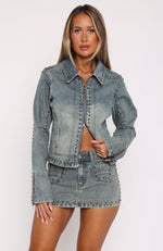 Blake Denim Studded Jacket Brown Blue