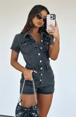 Made For Her Playsuit Black Acid Wash