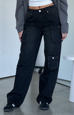 Tell Me Your Secrets Low Rise Wide Leg Jeans Washed Black