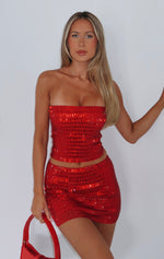 She Glitters Embellished Mini Skirt Red