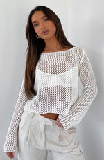Mixed Emotions Long Sleeve Crochet Top Off White