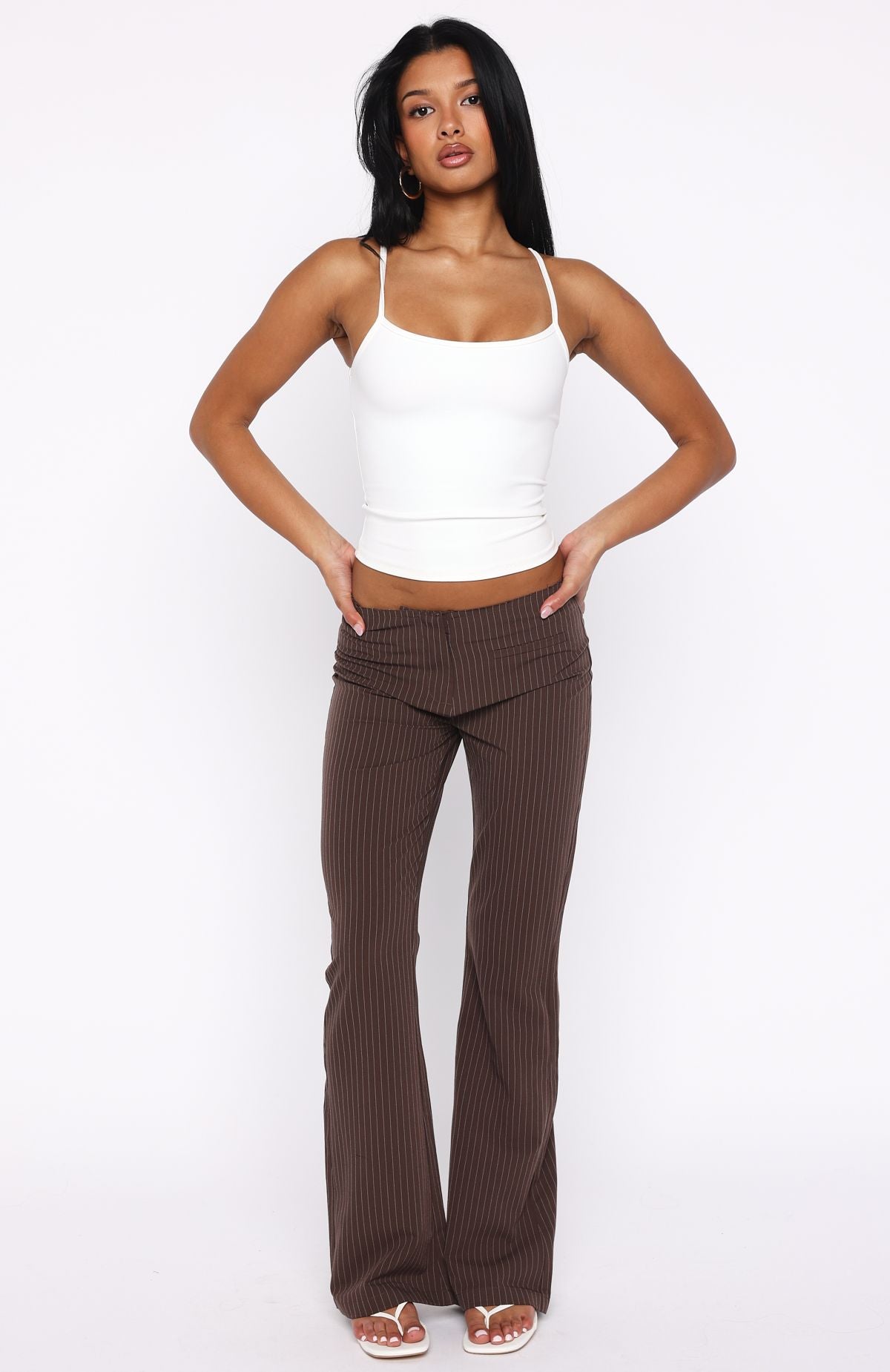 Getting You Close Pants Chocolate Pinstripe | White Fox Boutique US