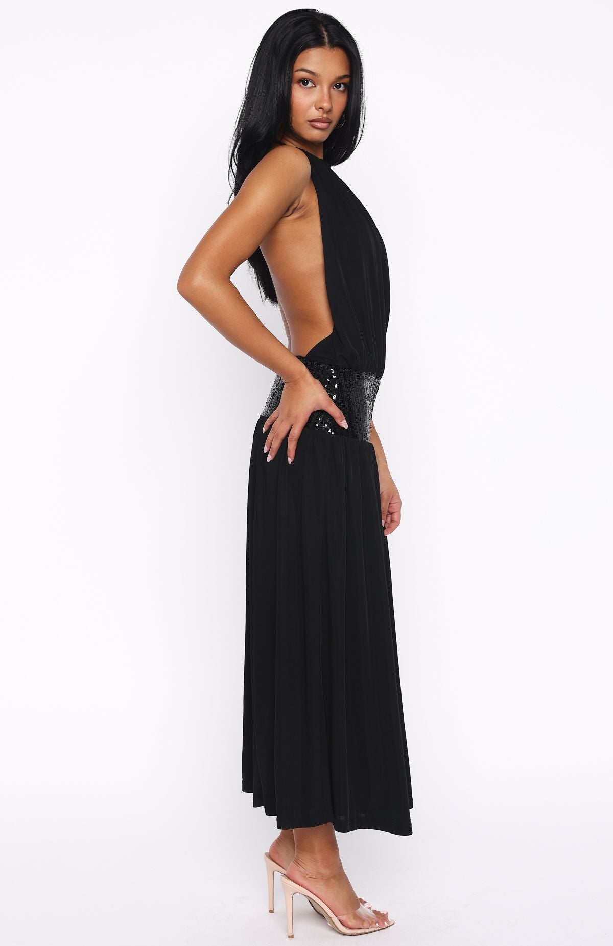 slim fit dress slacks Always Evolving Halter Midi Dress Black
