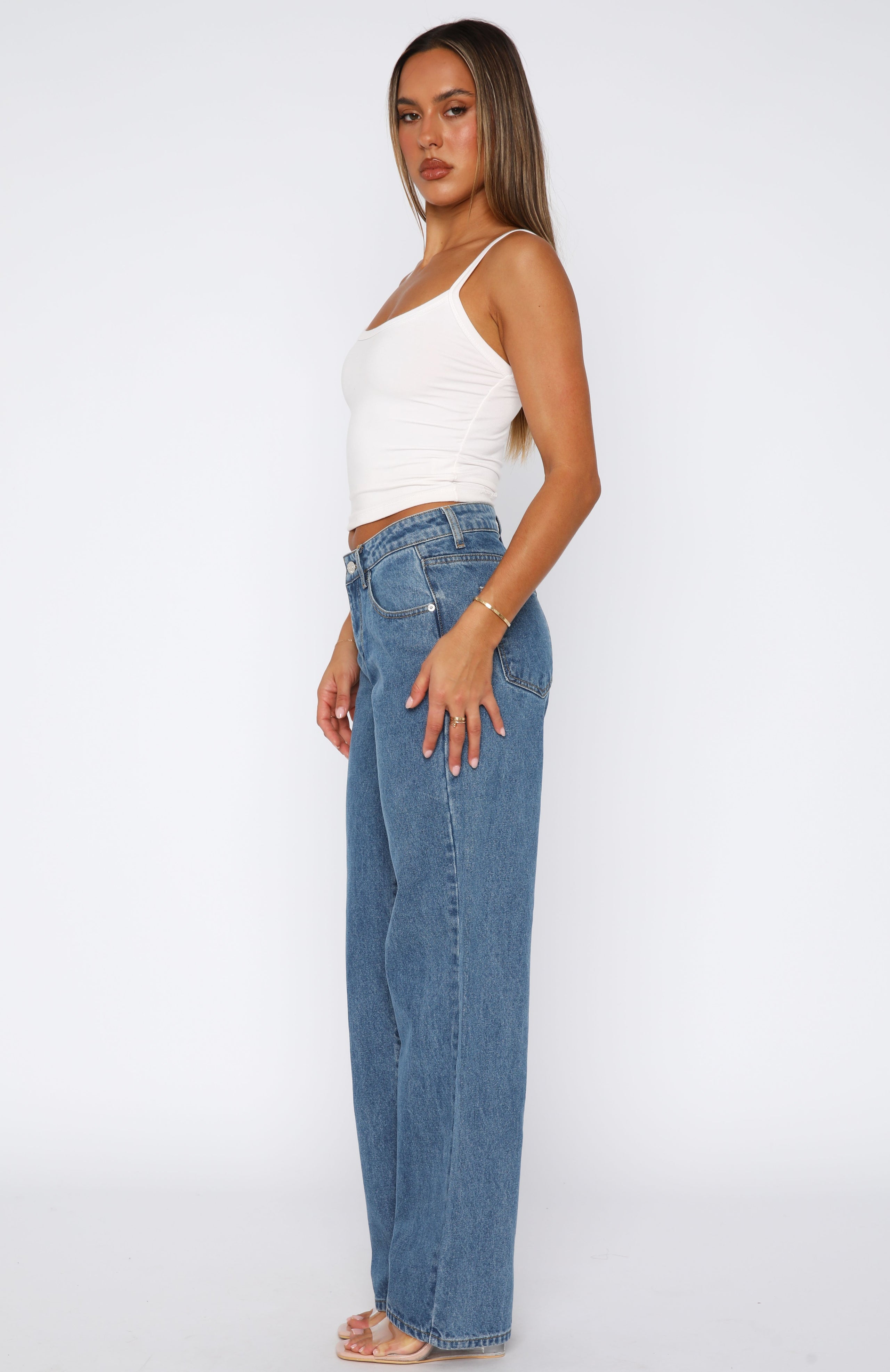 Zara Mid Rise Straight Leg Jeans Admiral Blue | White Fox