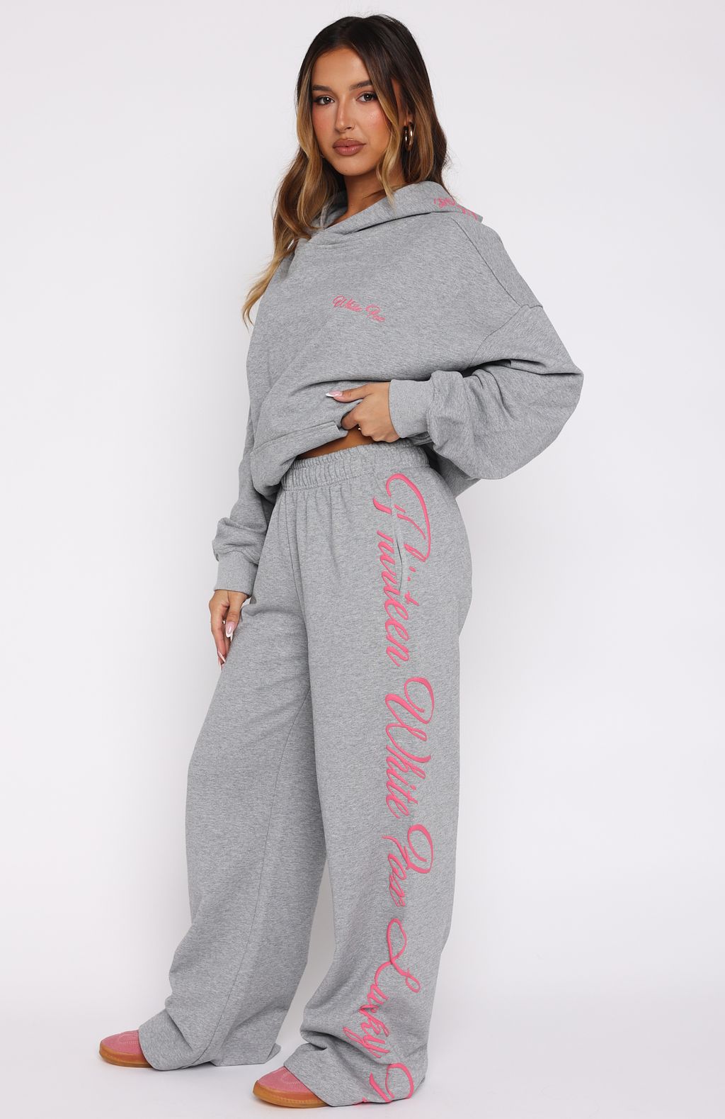 Lucky Thirteen Shaya Wide Leg Sweatpants Dark Grey Marle | White