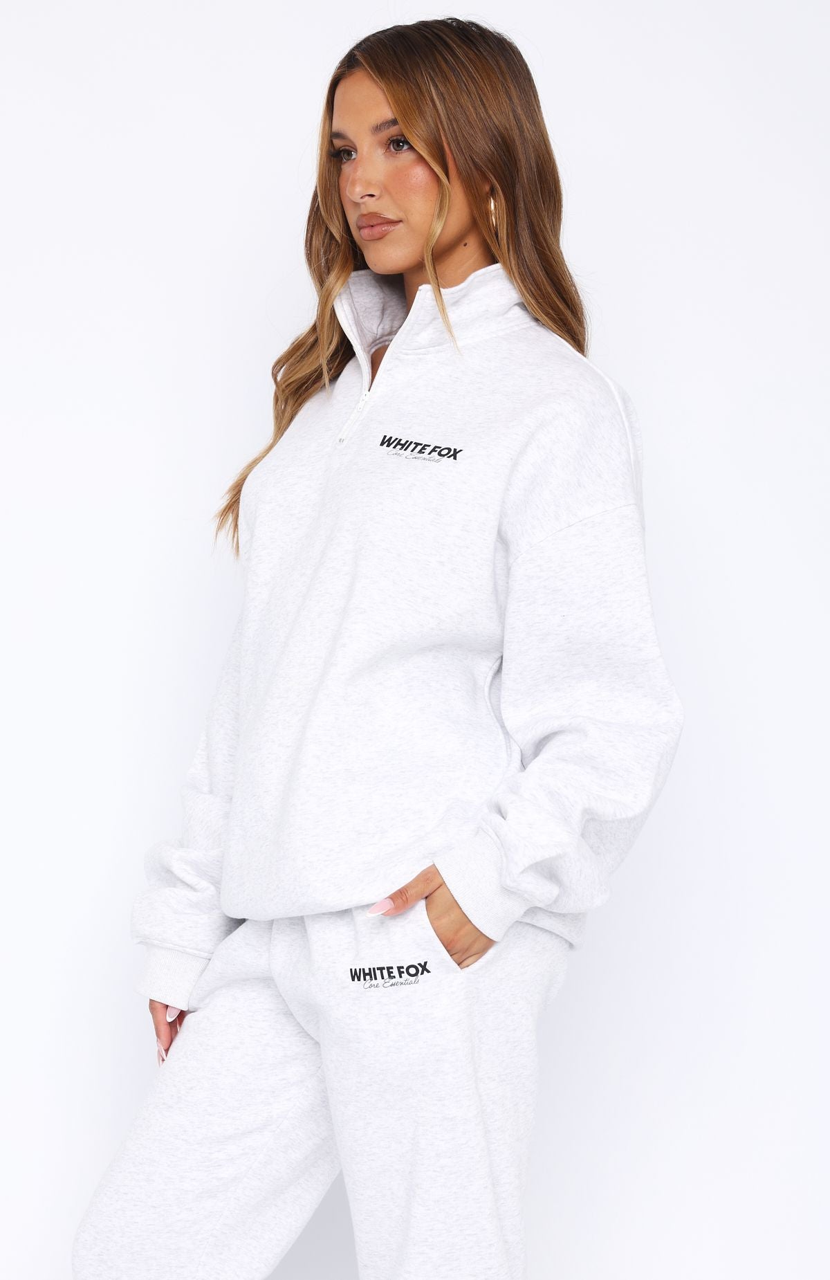 Core Essentials Zip Sweater Grey Marle | White Fox Boutique US