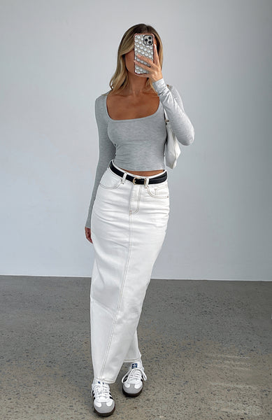 White denim online maxi skirts
