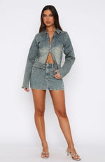 Kayla Denim Mini Skirt Brown Blue Wash