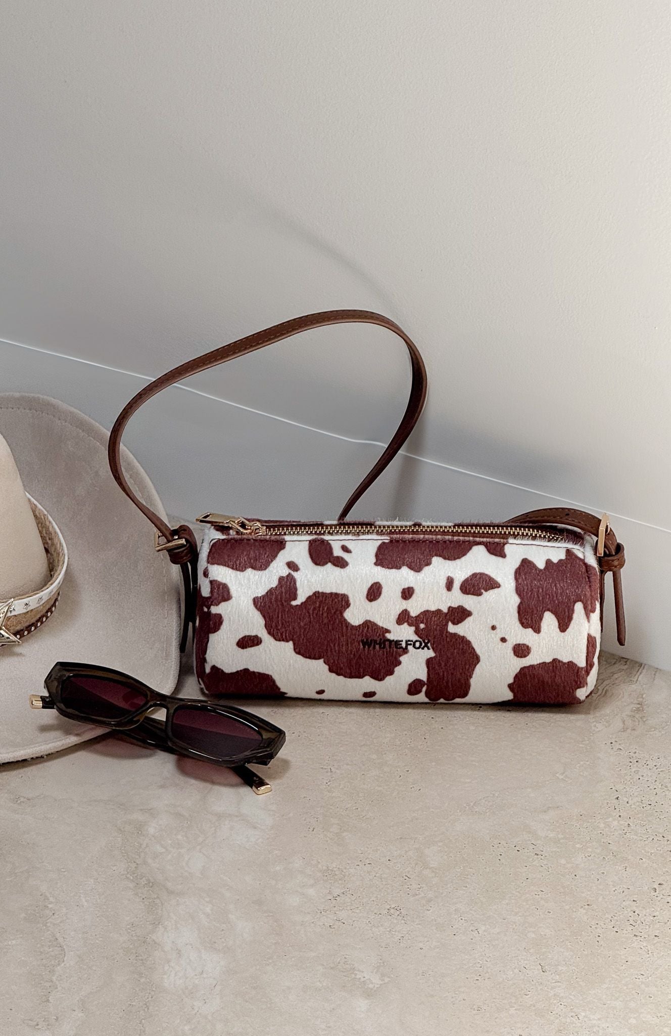 Gannon Shoulder Bag Faux Cow Hide | White Fox Boutique US