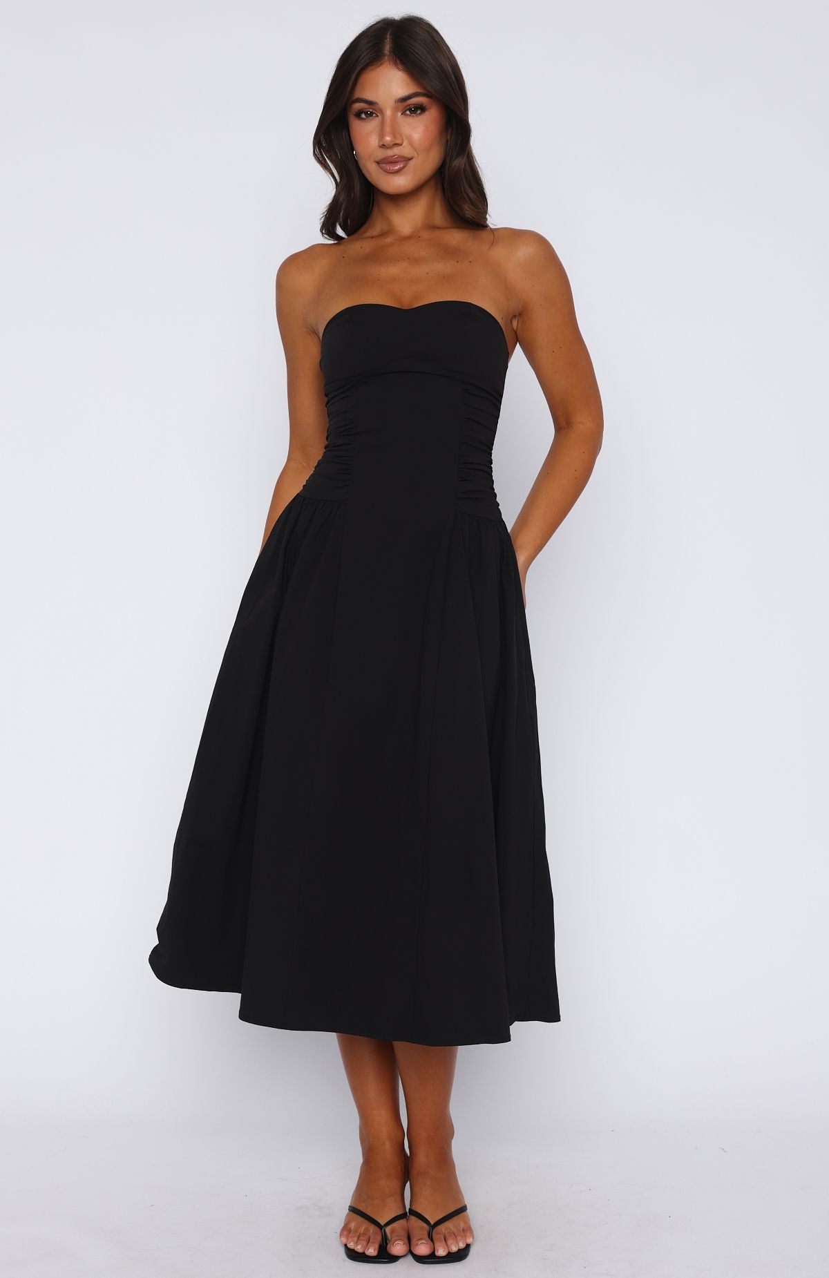Rich in Love Strapless Midi Dress Black Rich in Love Strapless Midi Dress Black