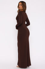 Don't Check For Me Long Sleeve Maxi Dress Chocolate