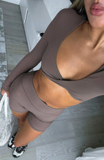 Over The Line Long Sleeve Crop Cocoa