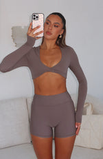 Over The Line Long Sleeve Crop Cocoa