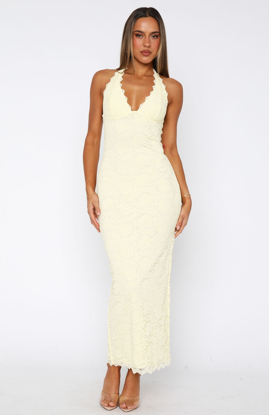 Destiny Lace Maxi Dress Lemon Destiny Lace Maxi Dress Lemon