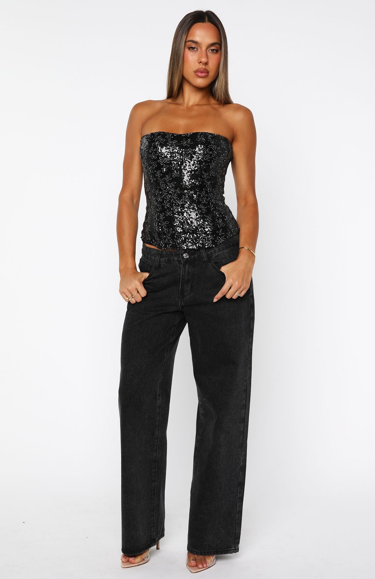 Paint The Sky Strapless Bustier Black | White Fox Boutique US