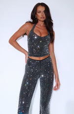 A Starry Night Embellished Halter Top Black