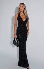 Poppin Champagne Sequin Maxi Dress Black