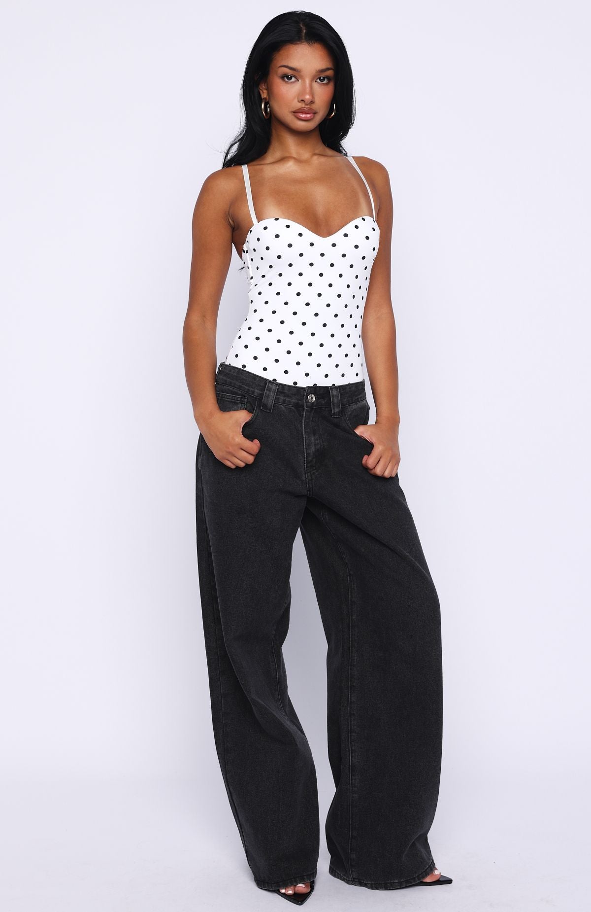 Stuck To You Bodysuit White/Black Polka Dot | White Fox Boutique US