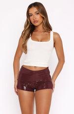 Old News Sequin Shorts Burgundy