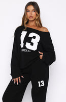 Only One Left Off Shoulder Oversized Long Sleeve Tee Black