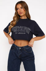 Let's Get Started Oversized Cropped Tee Navy