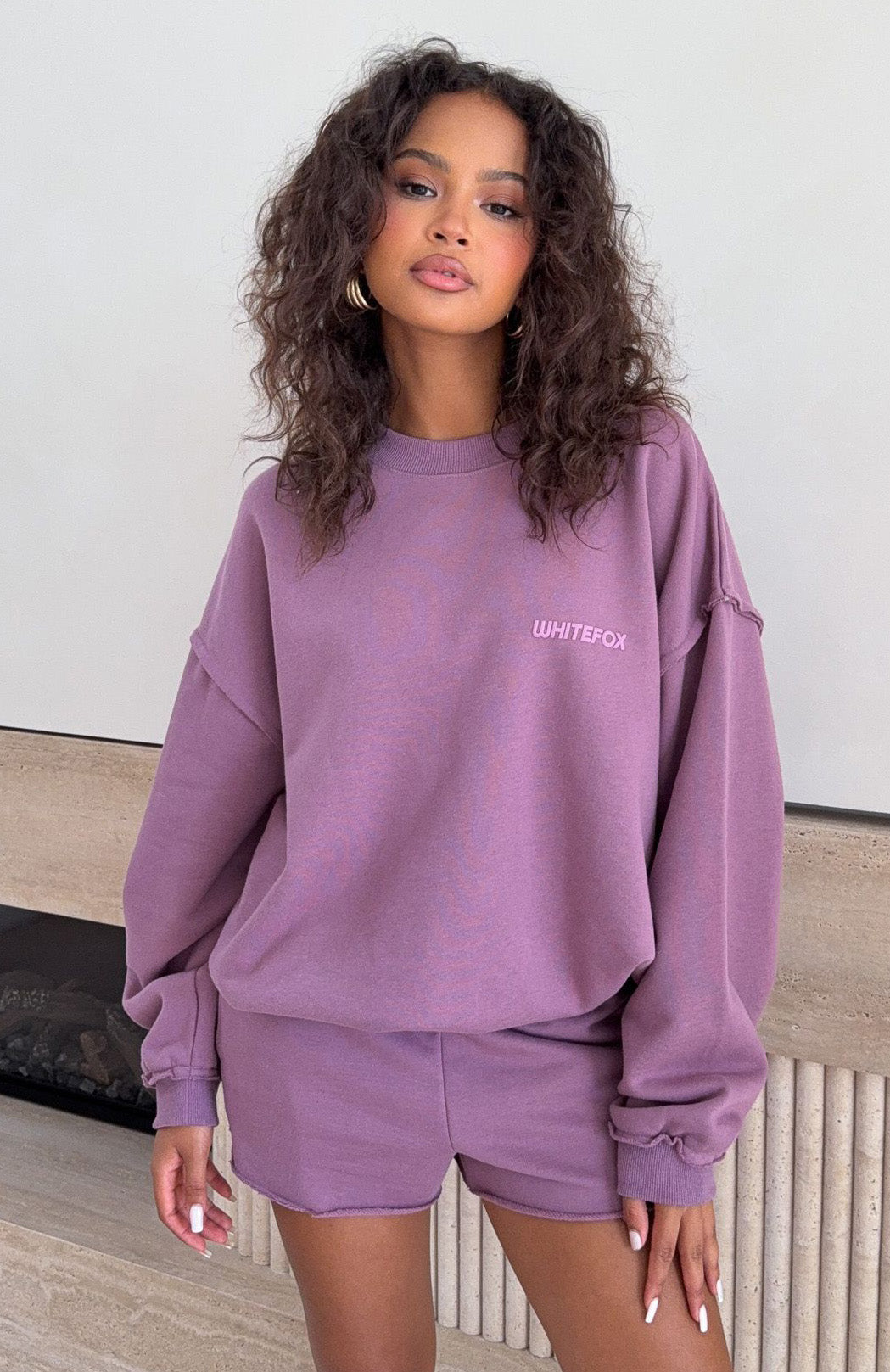 On My Own Terms Oversized Drop Shoulder Sweater Dusty Plum | White