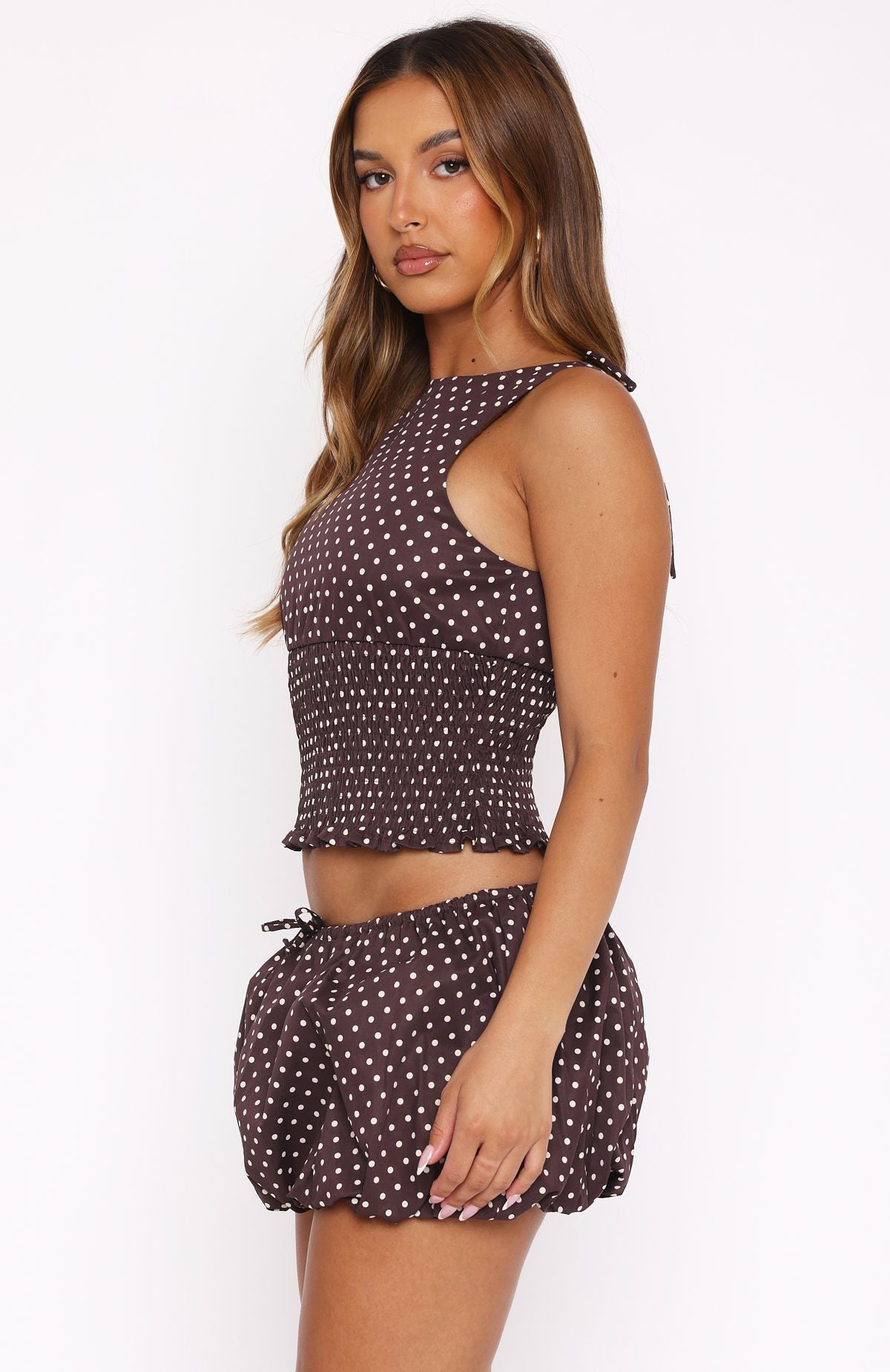 Runaway Heart Mini Skort Chocolate Polka Dot | White Fox Boutique US