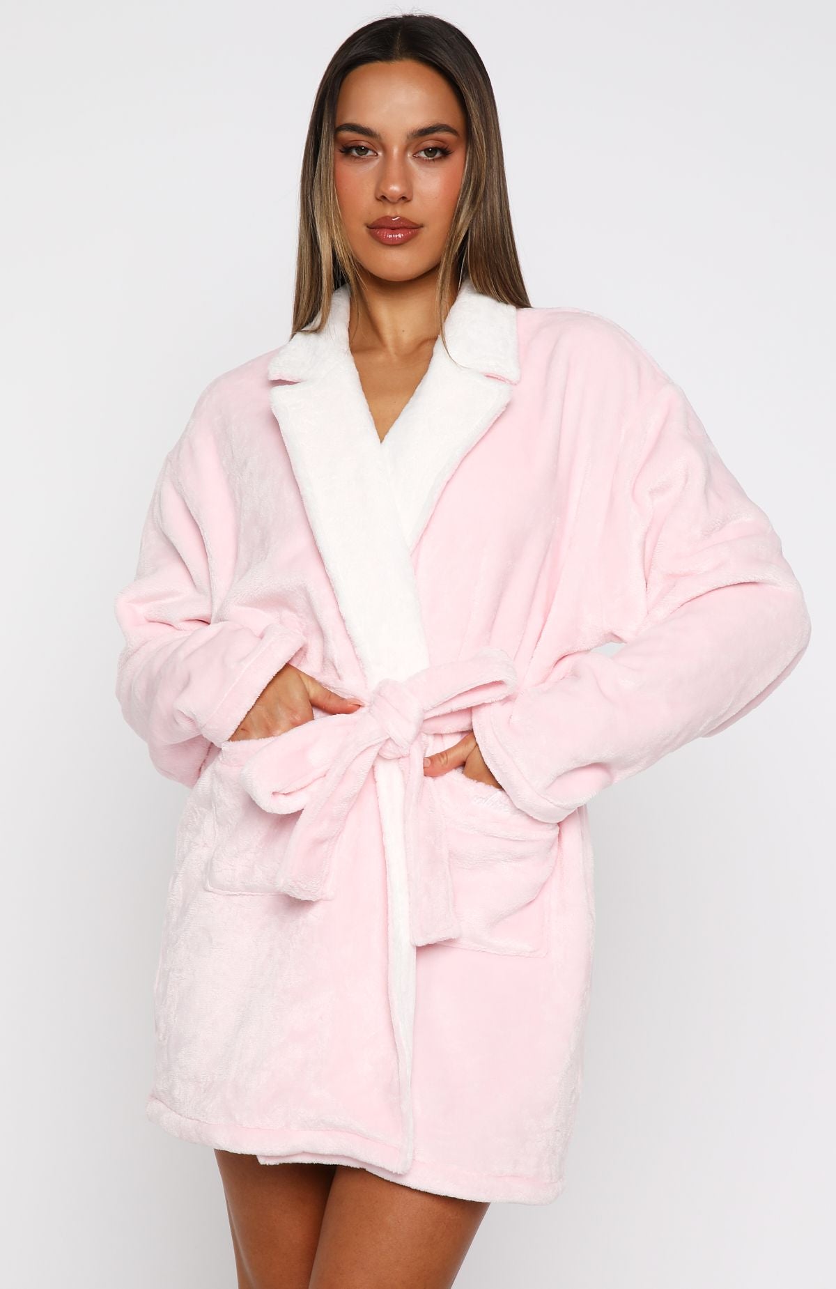 strapless open back dress Dial Tone Fluffy Robe Baby Pink