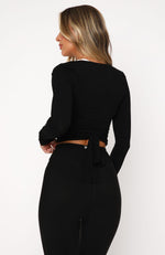 Staying Cute Long Sleeve Wrap Top Black