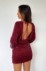 Stars Shining Long Sleeve Mini Dress Red Wine