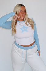 Star Of The Show Long Sleeve Baby Tee White/Blue