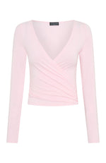 Staying Cute Long Sleeve Wrap Top Ballet Pink