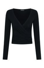 Staying Cute Long Sleeve Wrap Top Black