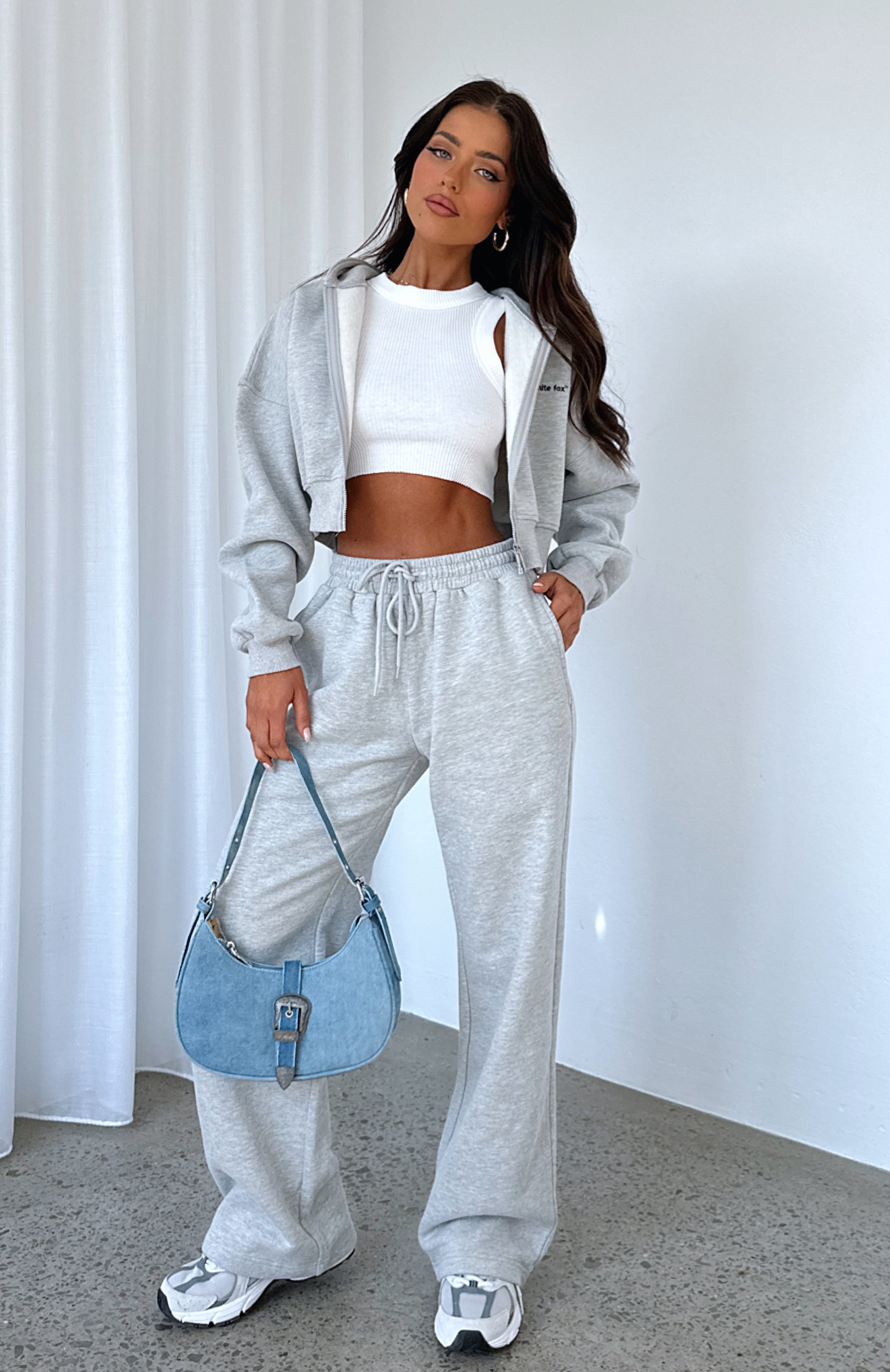 Stick With Me Wide Leg Sweatpants Grey Marle | White Fox Boutique US