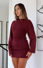 Strange World Long Sleeve Mini Dress Burgundy