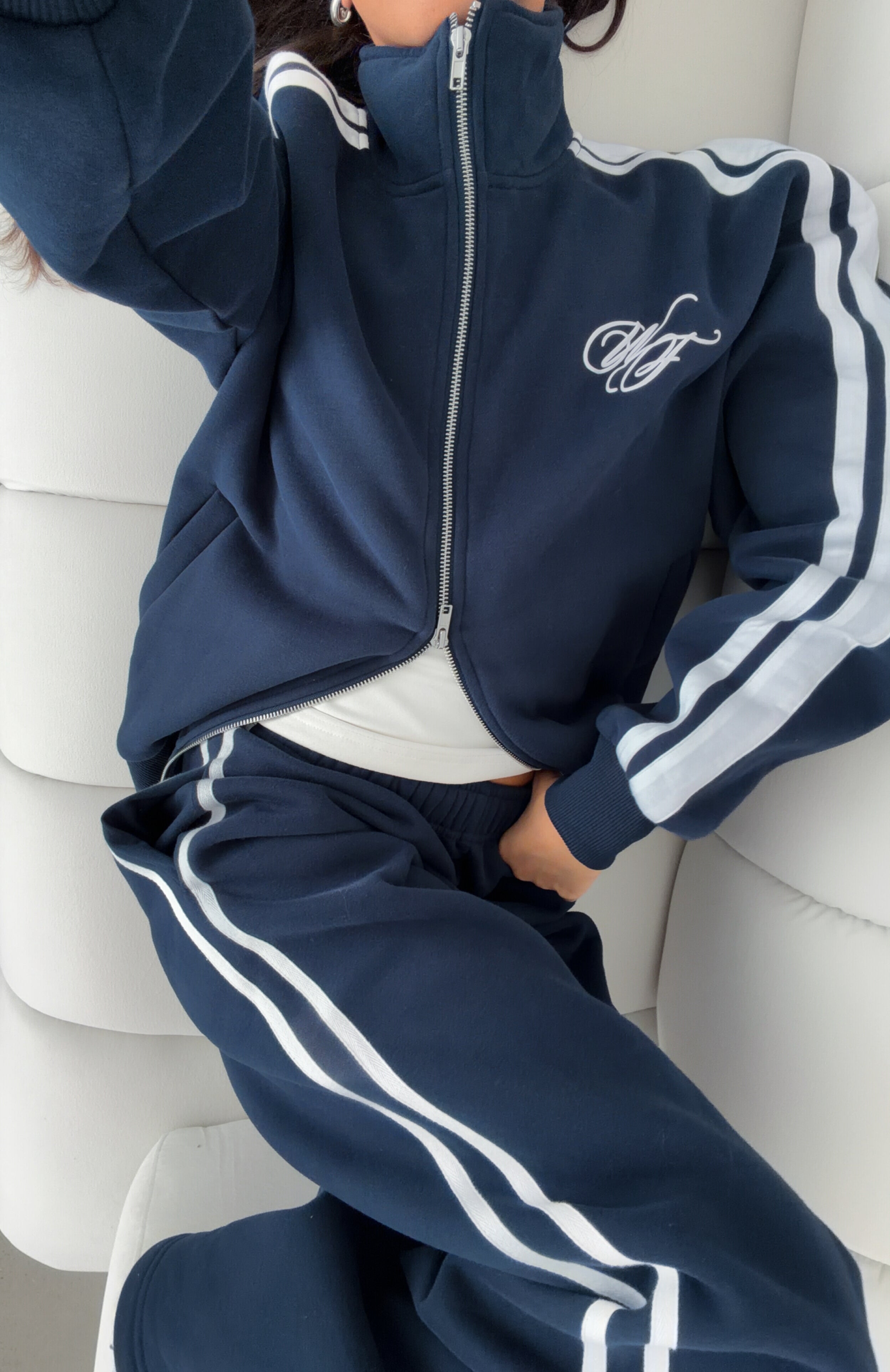 【ゆあ】digne完売品★sporty blouson navy Studio 17 Odessa Oversized Zip Jacket Navy | White Fox Boutique US