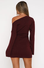 Strange World Long Sleeve Mini Dress Burgundy