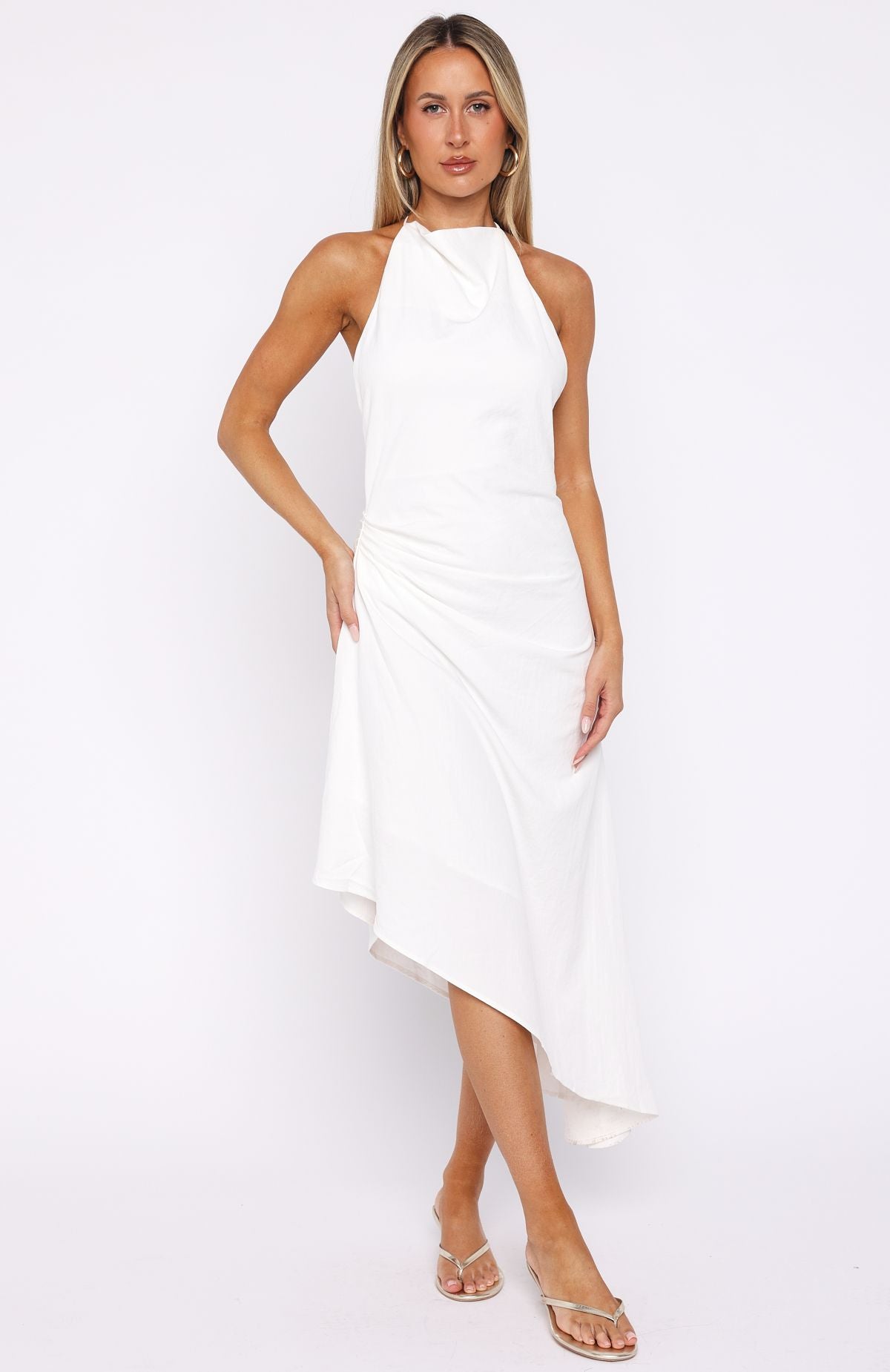 Night Hustle Halter Midi Dress White Night Hustle Halter Midi Dress White