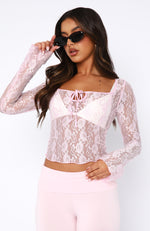 Take Command Long Sleeve Lace Top Baby Pink