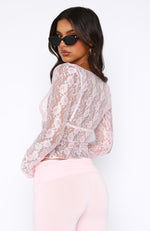 Take Command Long Sleeve Lace Top Baby Pink