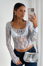 Take Command Long Sleeve Lace Top Baby Blue