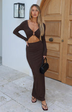 Thinking Clearly Long Sleeve Maxi Dress Chocolate