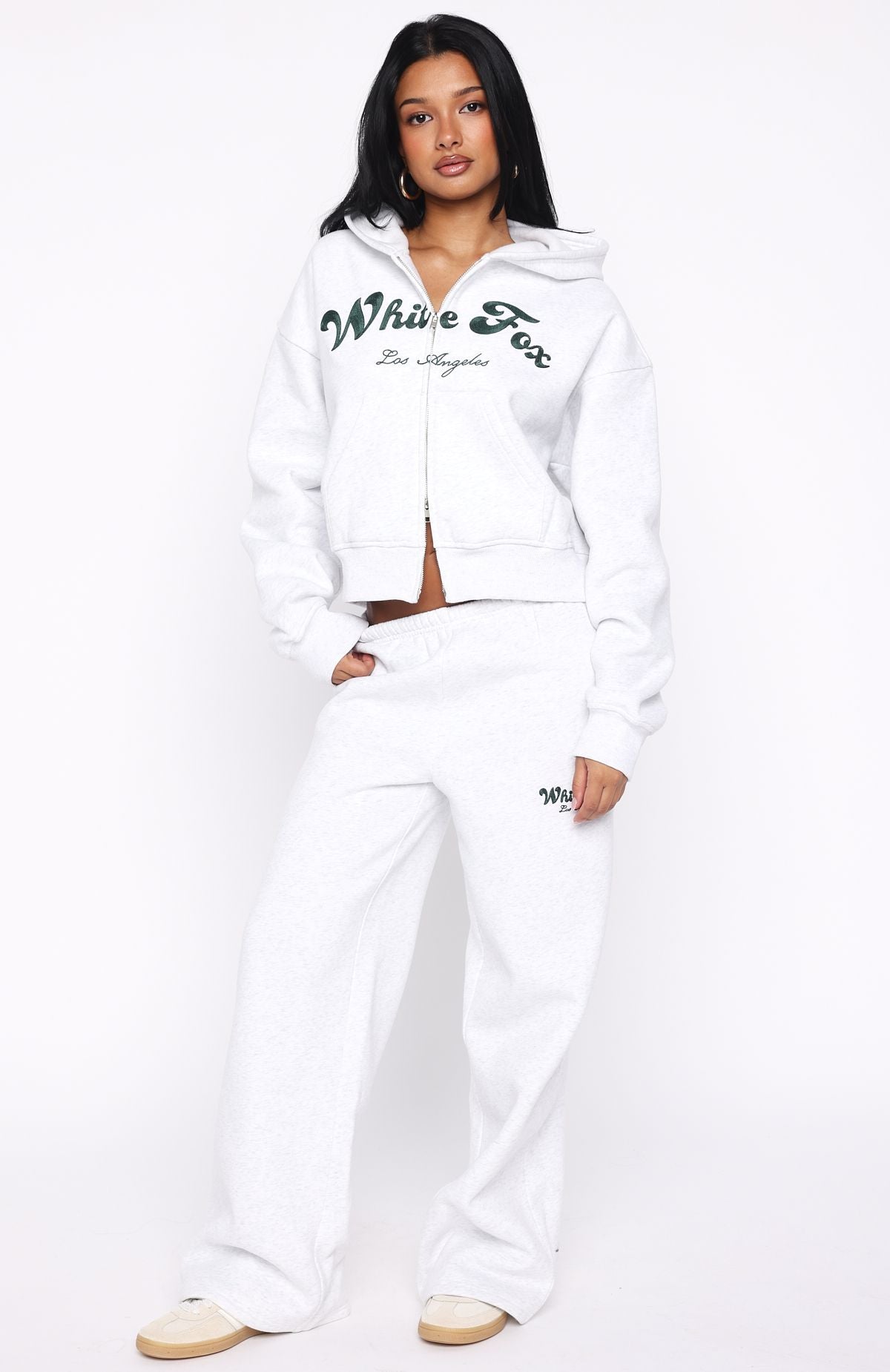 Through Thick And Thin Boxy Zip Front Hoodie Grey Marle | White