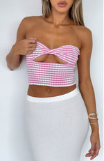 Time After Time Strapless Crop Pink & White