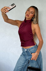 Time Passes Halter Top Merlot