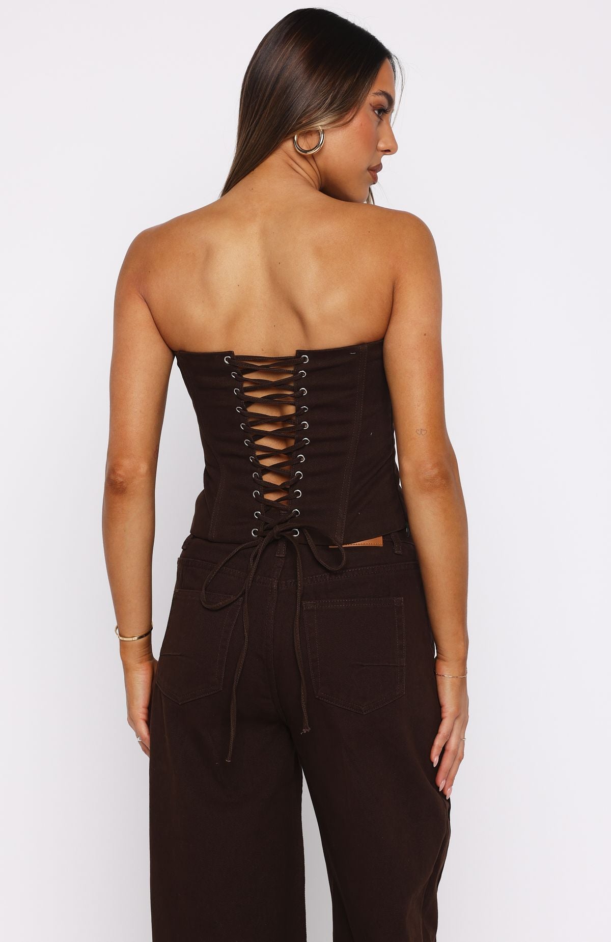 Be Mine Forever Denim Bustier Chocolate Wash | White Fox Boutique US