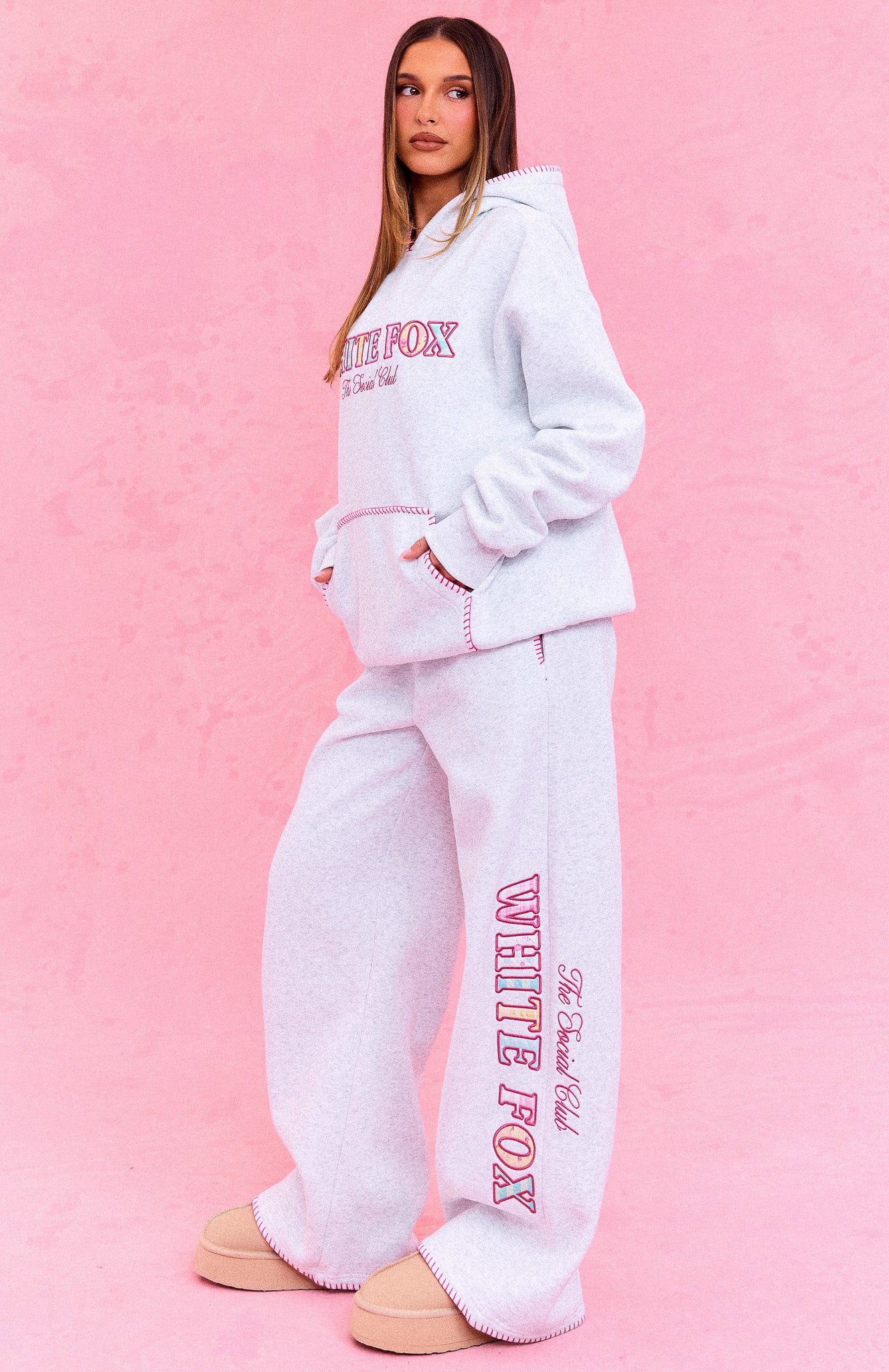 The Social Club Elena Oversized Hoodie Grey Marle | White Fox